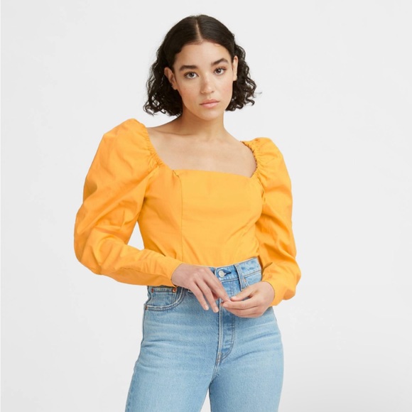 LEVI’S slight crop Junie Mutton Puff long sleeve blouse top Mustard SIZE XL - Picture 1 of 12
